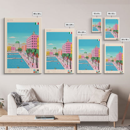 Rimini Italy Travel Poster Framed Canvas Print, Midcentury Modern Art, Pop Art Wall Decor, Scenic Bedroom Art, Office Decoration