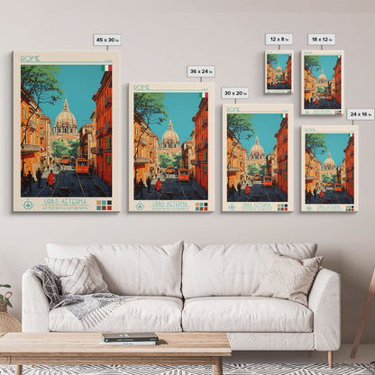 Rome Italy Travel Poster Framed Canvas Print, Midcentury Modern Art, Pop Art Wall Decor, Home Decor, Vacation Gift, Office Art