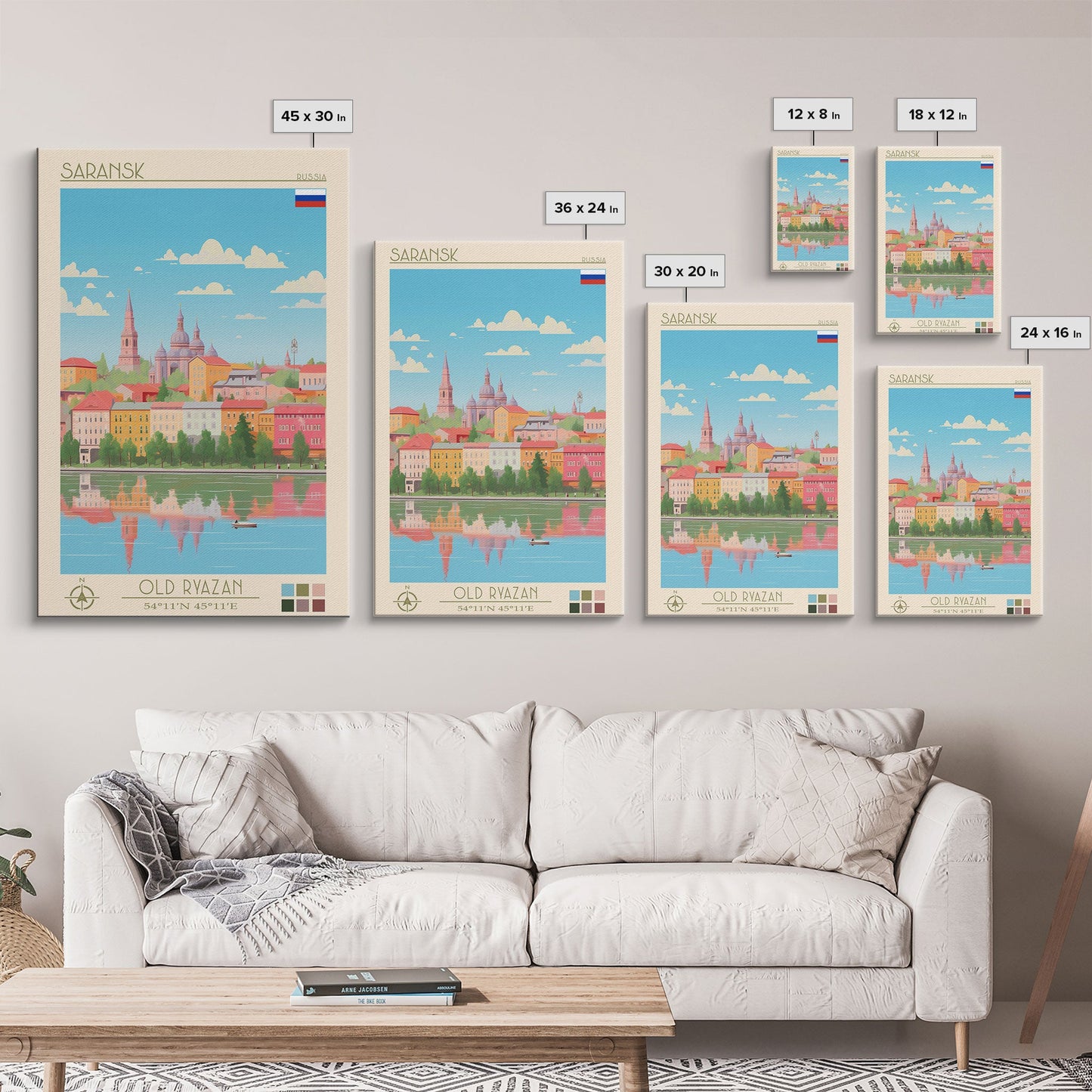 Saransk Russia Travel Poster Framed Canvas Print, Midcentury Modern Art, Pop Art Wall Decor, Living Room Art, Bedroom Decoration