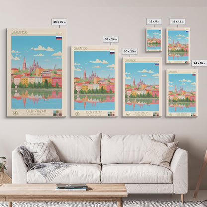 Saransk Russia Travel Poster Framed Canvas Print, Midcentury Modern Art, Pop Art Wall Decor, Living Room Art, Bedroom Decoration