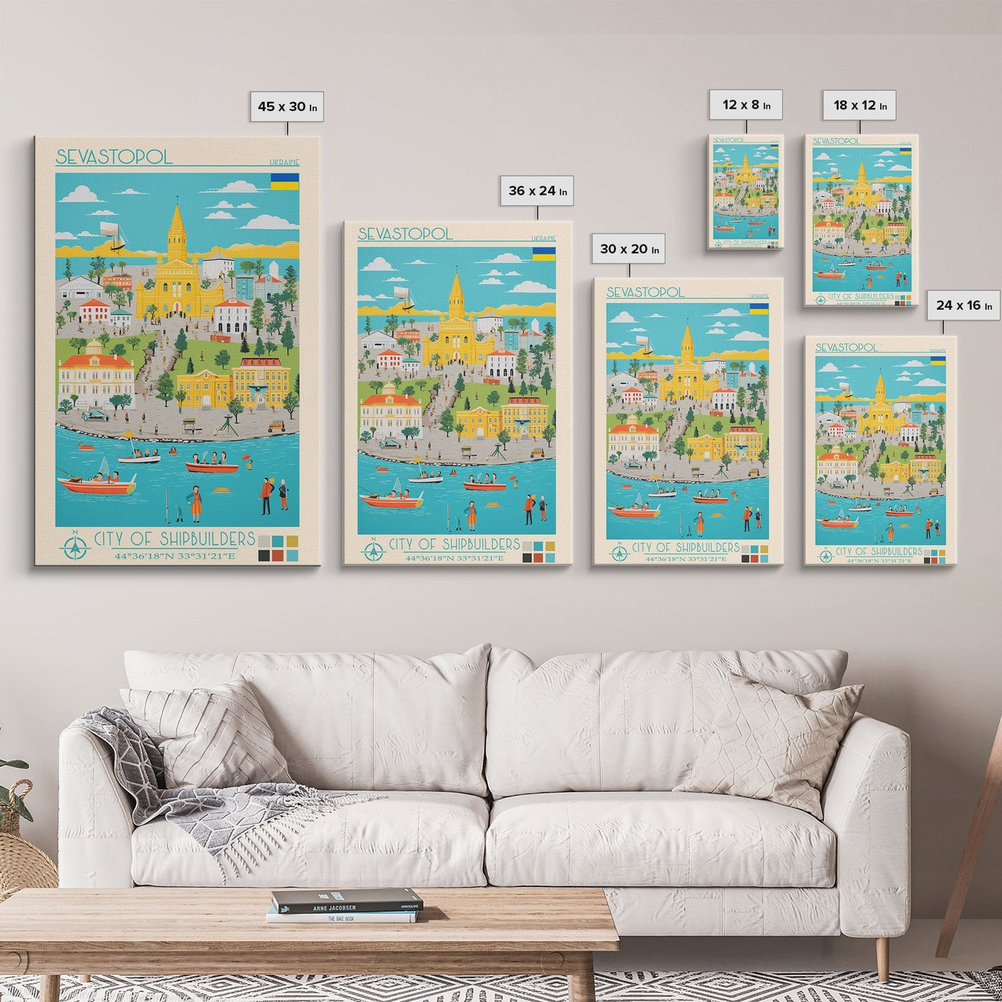 Sevastopol Ukraine Travel Poster Framed Canvas Print, Midcentury Modern Art, Pop Art Wall Decor, Bedroom Decor, Vacation Gift