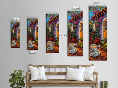 Rustic Garden Oil Painting Framed and Printed on Canvas, Tall Narrow Triptych Art Print, Coastal Art, Coffee Art, Contemporary Art Print
