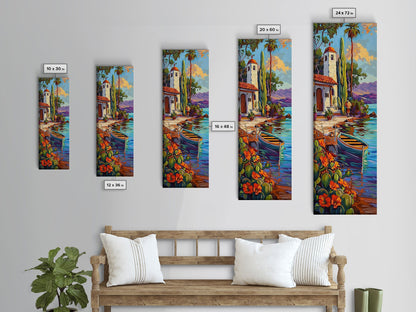 Gerahmtes Leinwandbild „Mittelmeerküste“, gerahmtes Wandbild fürs Wohnzimmer, zeitgenössische botanische Kunst, tropischer Kunstdruck auf Leinwand