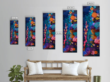 Colorful Underwater Art Print, Vibrant Wall Art Framed on Canvas, Black Light Poster, Fish Poster Art, Vertical Canvas Art, Living Room Art