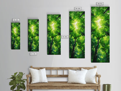 Lush Green Forest Canopy View as Tall Skinny Art Framed Canvas Print for Relaxing Wall Decor in Homes or Offices