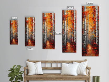 Fall Birch Tree Forest, Framed Canvas Print, Skinny / Tall Wall Art, Living Room Decor, Landscape Painting, Nature Decor