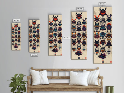 Canvas Print Traditional Japanese Samurai Helmets Collection, Intricate Details In Warrior Masks, Bold Cultural Decor For Any Space