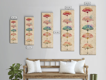 Japanese Folding Fans Cultural Art On Framed Canvas Print In Ukiyo-e Style Tall Skinny Traditional Wood Block Wall Decor