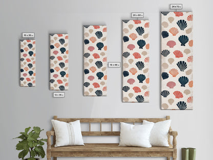 Patterned Sea Shells in Various Colors on a Light Background Ukiyo-e Art Japanese Framed Canvas Print Skinny Tall Art