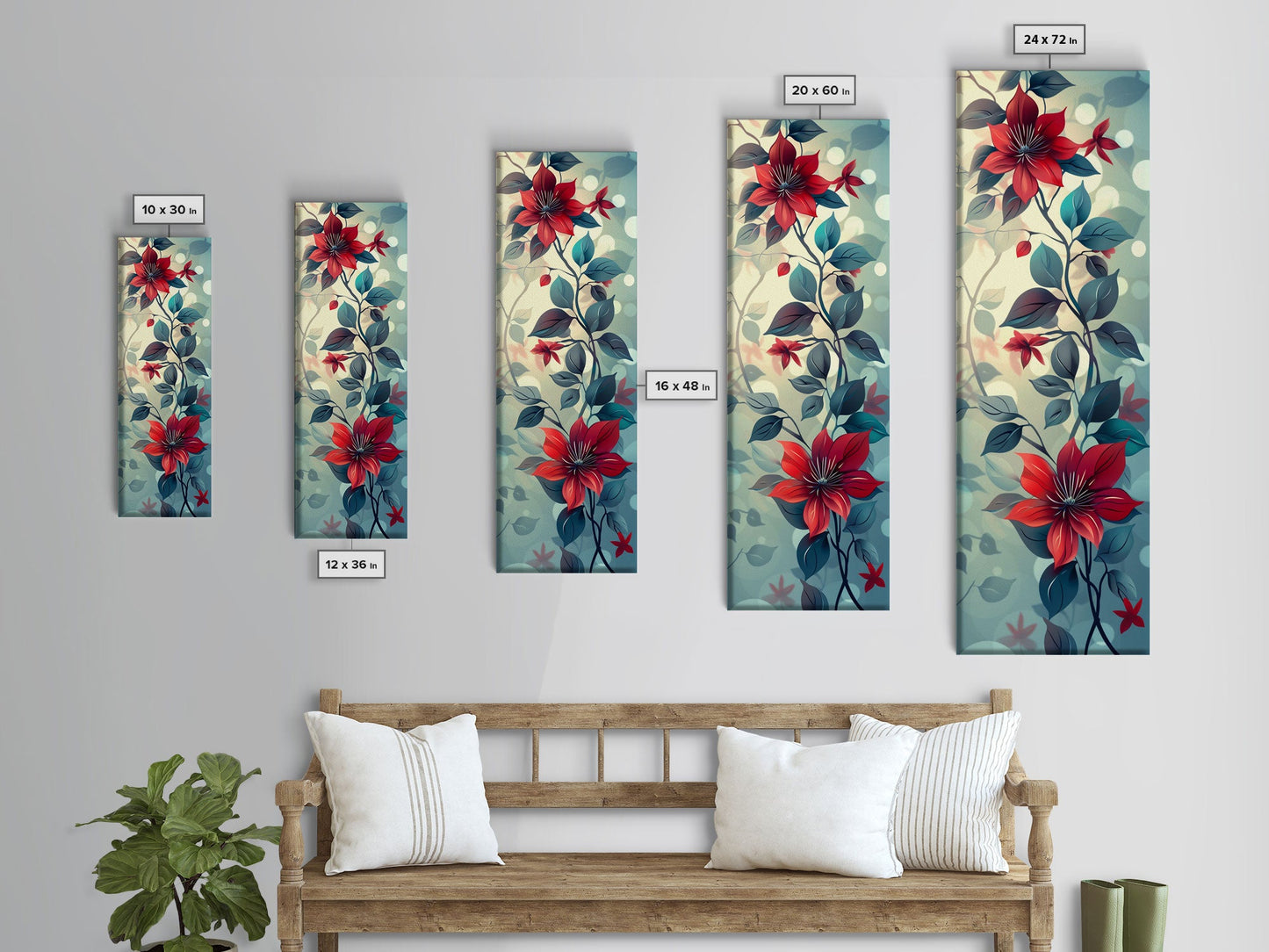 Canvas Print Vibrant Red Clematis Flowers Against Dreamy Background, Perfect For Botanical Wall Art