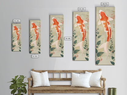 Koi Fish Swimming Gracefully Among Greenery Tall Art Ukiyo-e Art Framed Canvas Print