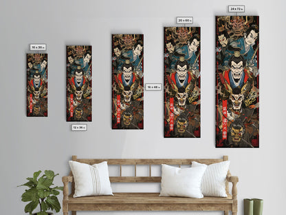 Fierce Samurai Warriors With Oni Mask Tall Art Ukiyo-e Art Wood Block Print Framed Canvas Print