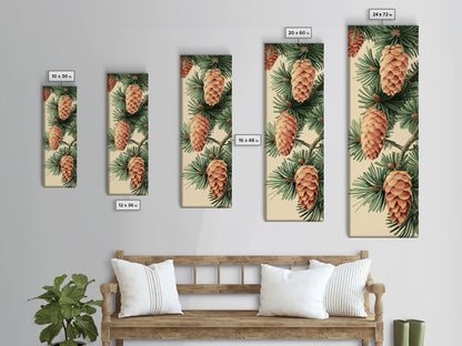 Pinecones And Green Pine Needles Detailed Wood Block Print Skinny Art Framed Canvas Print
