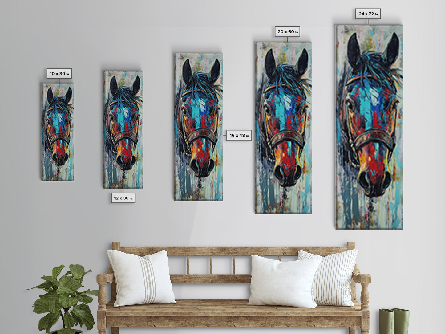 Abstract Horse Portrait Framed Canvas Print Moody Art Rustic Wall Art Southwest Wall Art Extra Tall Narrow Art