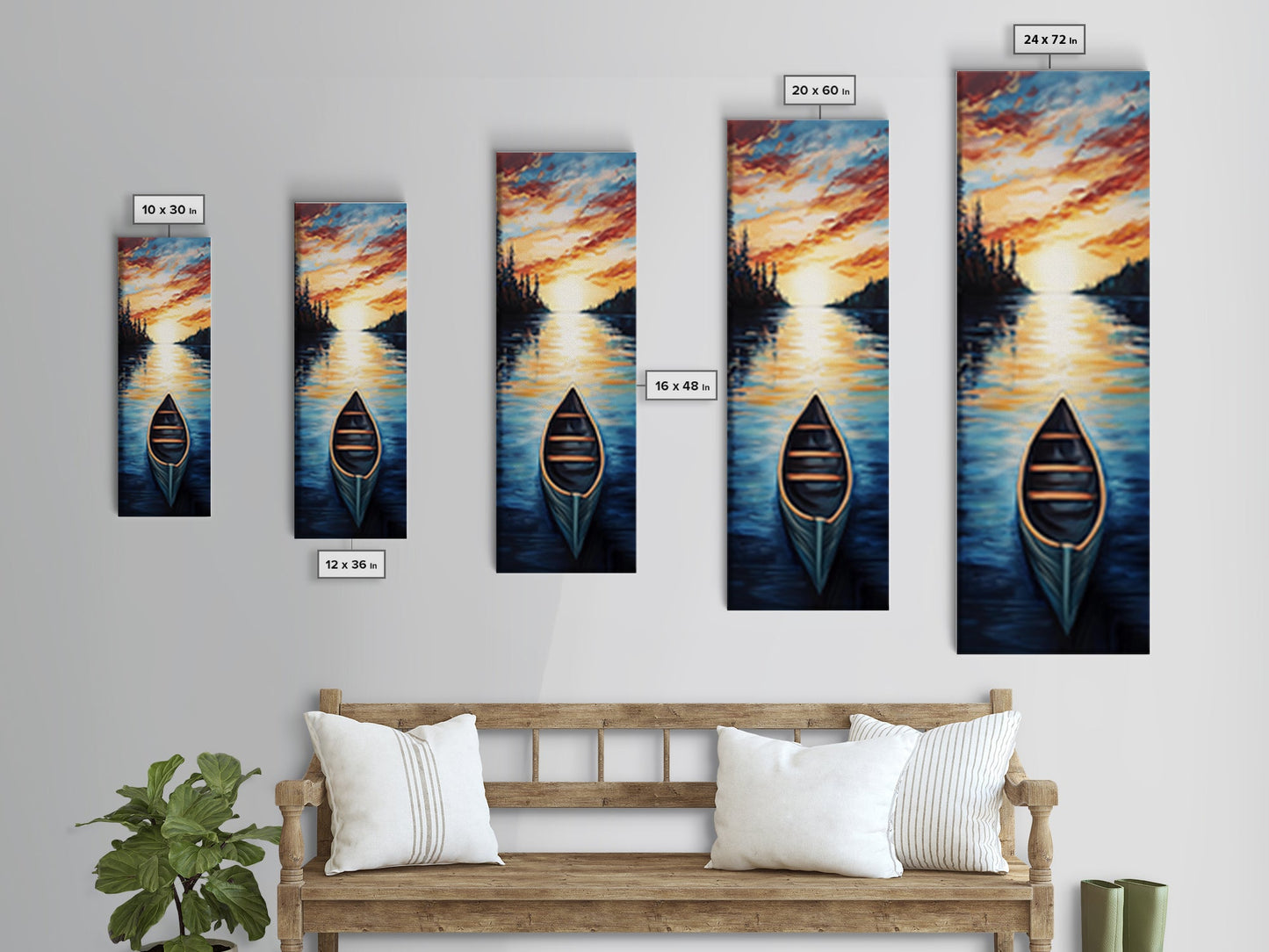 Sunset Canoe Reflection Canvas Print Coastal Landscape Art Nautical Decor Rustic Wall Art Lake Tahoe Art Above Bed Wall Art