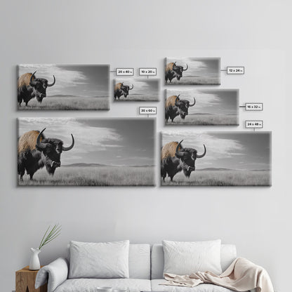 Büffel-Wandbild auf Leinwand | Rustikale Landhausdeko | Western-Landschaftskunst | Stimmungsvolles Wandbild | Extra breites Bild | Geschenk für Naturliebhaber