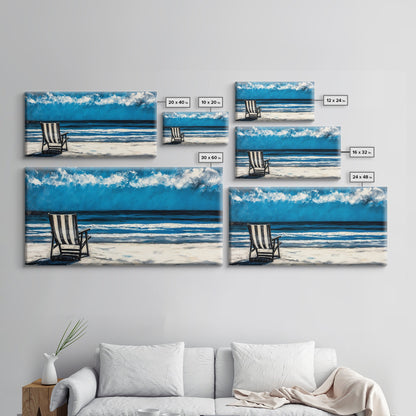 Beach Chair, coastal decor, nautical painting, seascape painting, ocean view, lake Tahoe art, blue and green wall art, Framed Canvas Print, surf