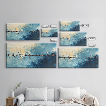 Barbed Wire, Rustic Wall Art, Southwest Art, Minimalist Art, Moody Painting, Extra Wide Art, Western Landscape Art, Framed Canvas Print