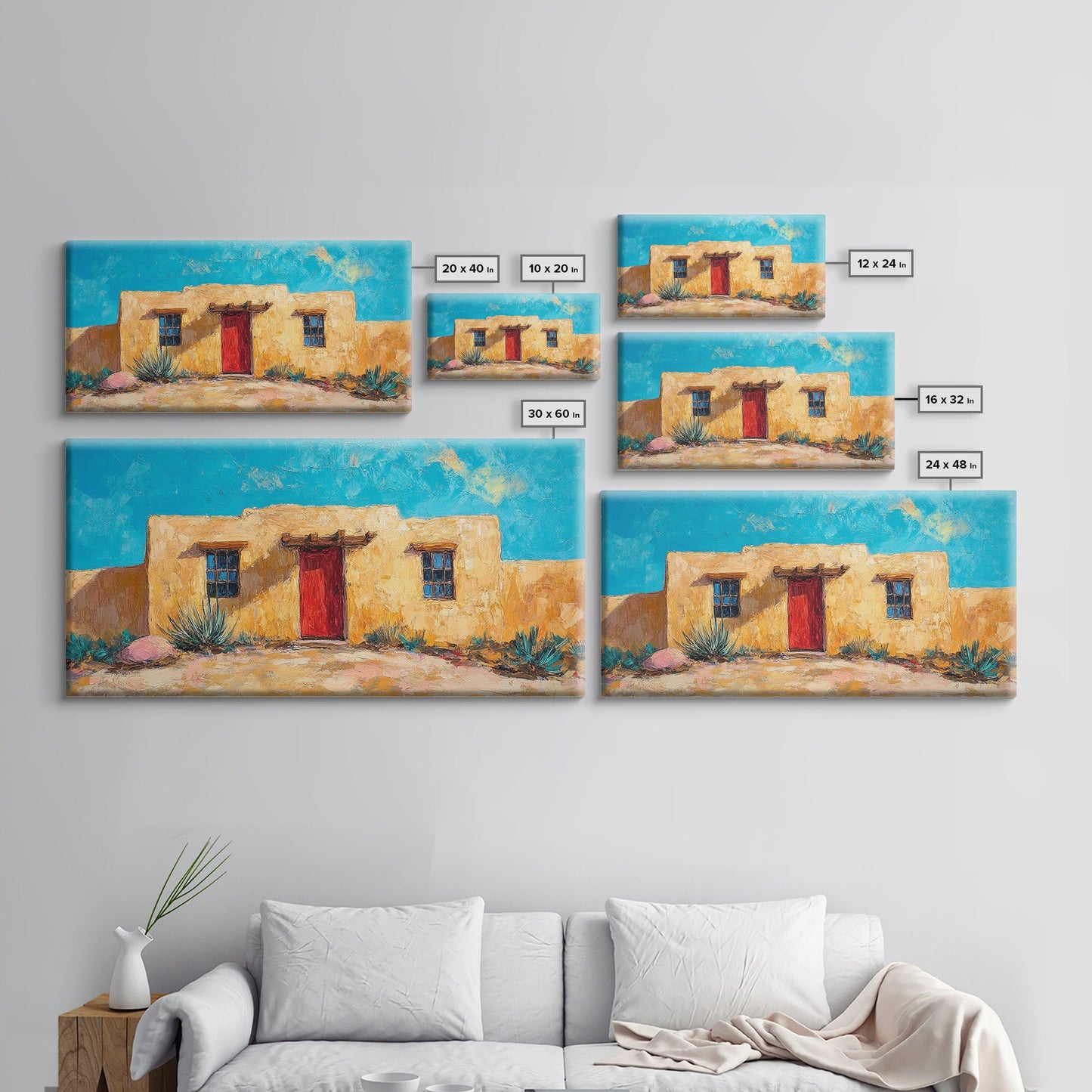 Pueblo Village, Moon Oil Painting, Southwest Wall Art, Rustic Landscape, Moody Art, Extra Wide Art, Desert Scene, Framed Canvas Print