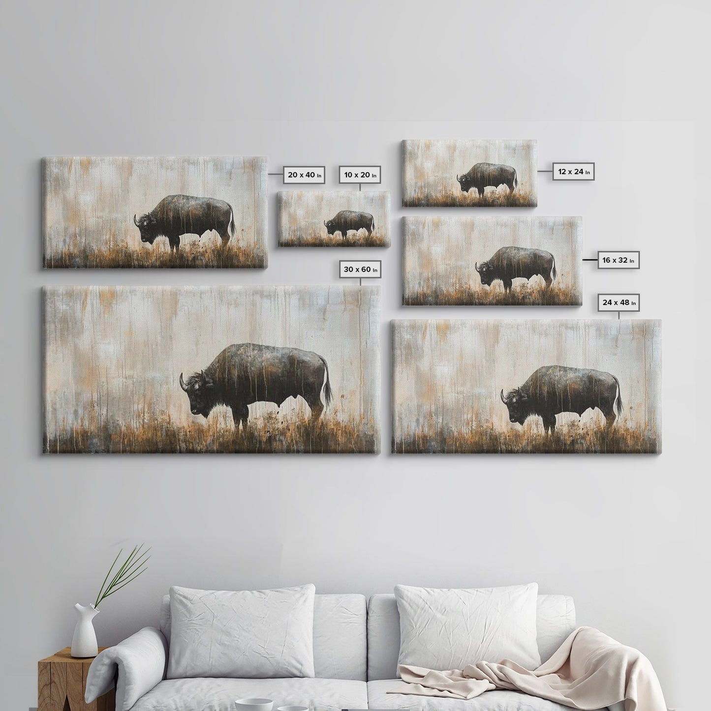 Bison Painting, Framed Canvas Print, Rustic Wall Art, Moody Art, Southwest Wall Art, Extra Wide Art, Farmhouse Art, Above Couch Art