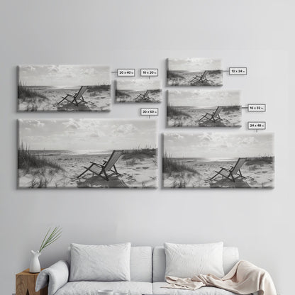 Beach Chair, Coastal Landscape Art, Minimalist Art, Wabi Sabi Art, Ocean View Print, Relaxing Decor, Framed Canvas Print, Nautical Wall Art