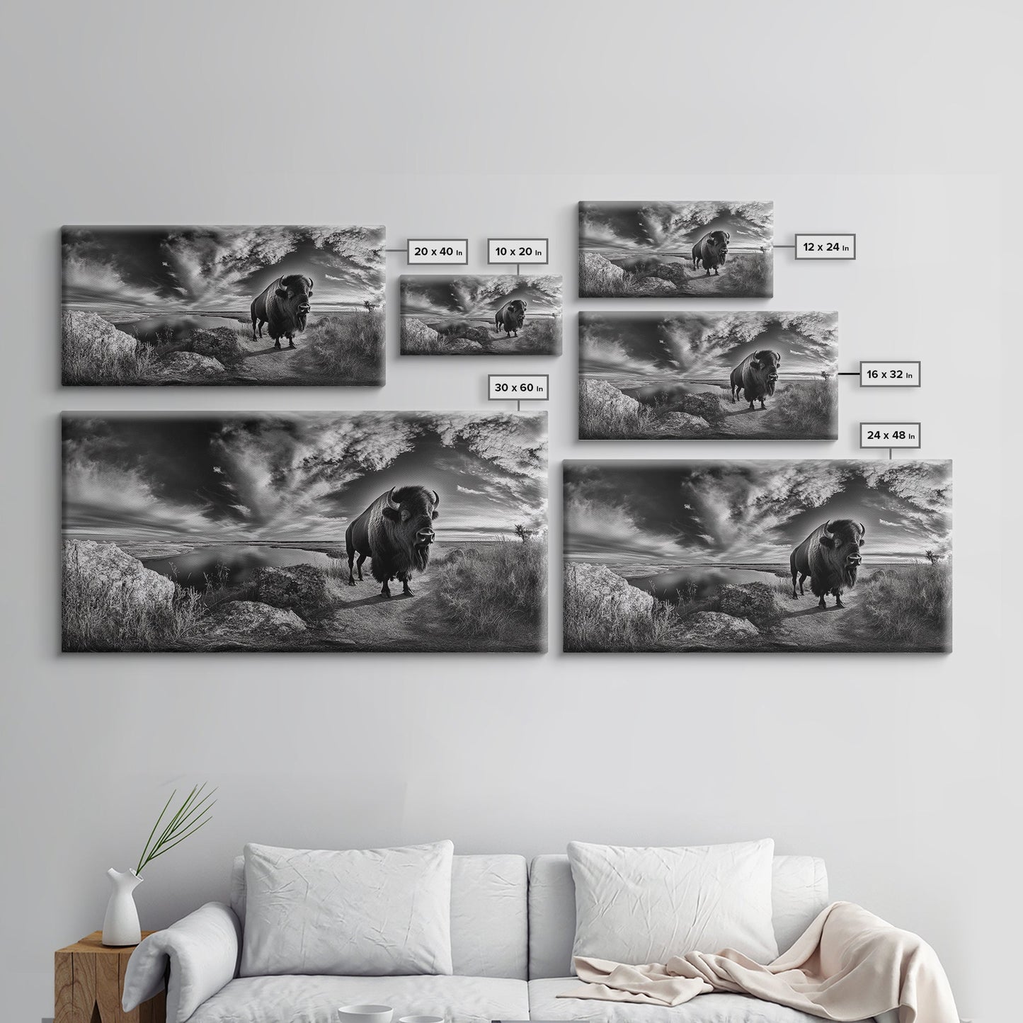 Bison Landscape, Southwest Wall Art, Rustic Wall Art, Moody Art, Panoramic Art, Extra Wide Art, Nature Wall Art, Framed Canvas Print