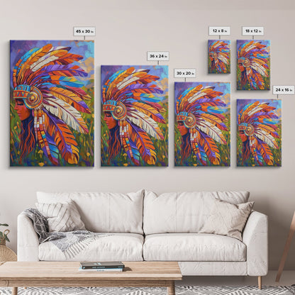 Native American Headdress, Goddess Art Print, Afrocentric Wall Art, Southwest Wall Art, Boho Art, Canvas Print, Rustic Wall Art