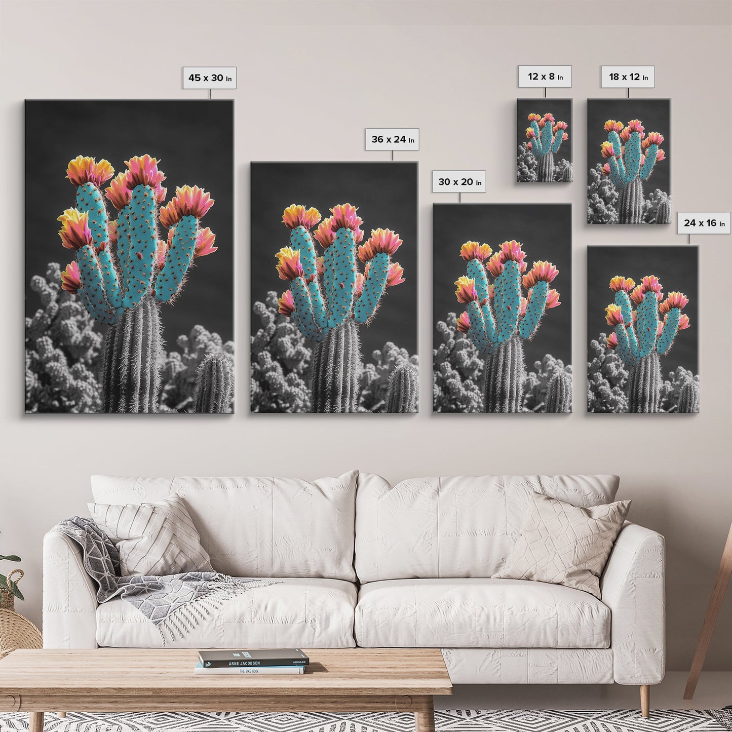 Cactus, desert flowers, vibrant nature art, framed canvas print, boho wall decor, southwest wall art, floral painting, Joshua tree art