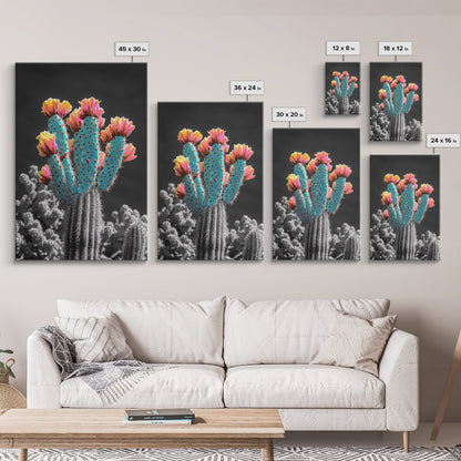 Cactus, desert flowers, vibrant nature art, framed canvas print, boho wall decor, southwest wall art, floral painting, Joshua tree art