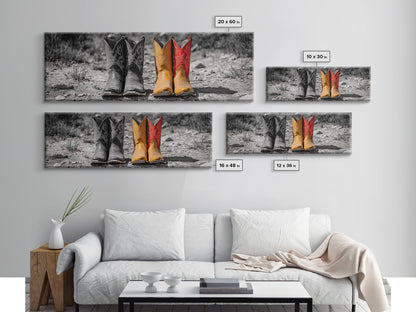 Cowboy Boots, Western Decor, Rustic Wall Art, Country Style Art, Farmhouse Art, Moody Art, Extra Wide Art, Framed Canvas Print