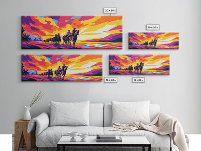 Cowboy Trail, sunset painting, southwest wall art, western decor, gift idea, extra wide art, panoramic painting, canvas print, rustic art