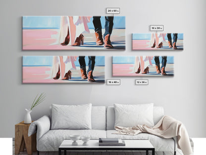 Beach Wedding Art, cowboy boots painting, coastal decor, coastal cowgirl wall art, extra wide art, framed canvas print, horizontal wall art