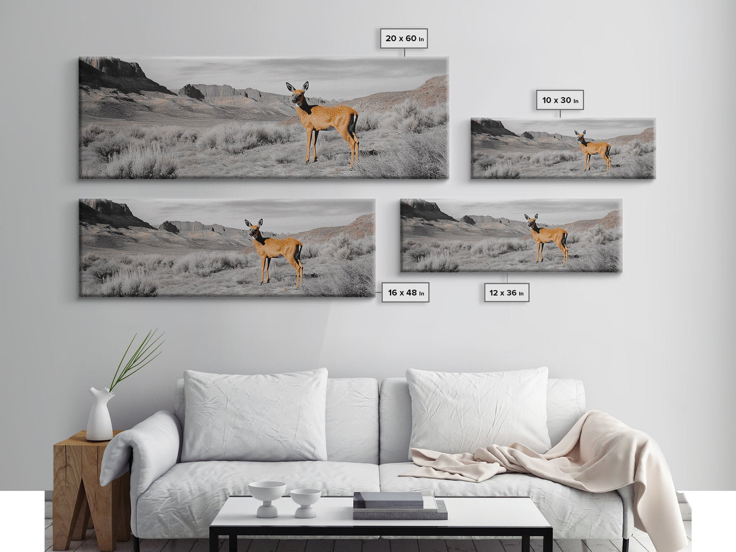 Desert Deer, Southwest Wall Art, Wildlife Painting, Rustic Wall Art, Nature Decor, Extra Wide Art, Horizontal Wall Art, Framed Canvas Print