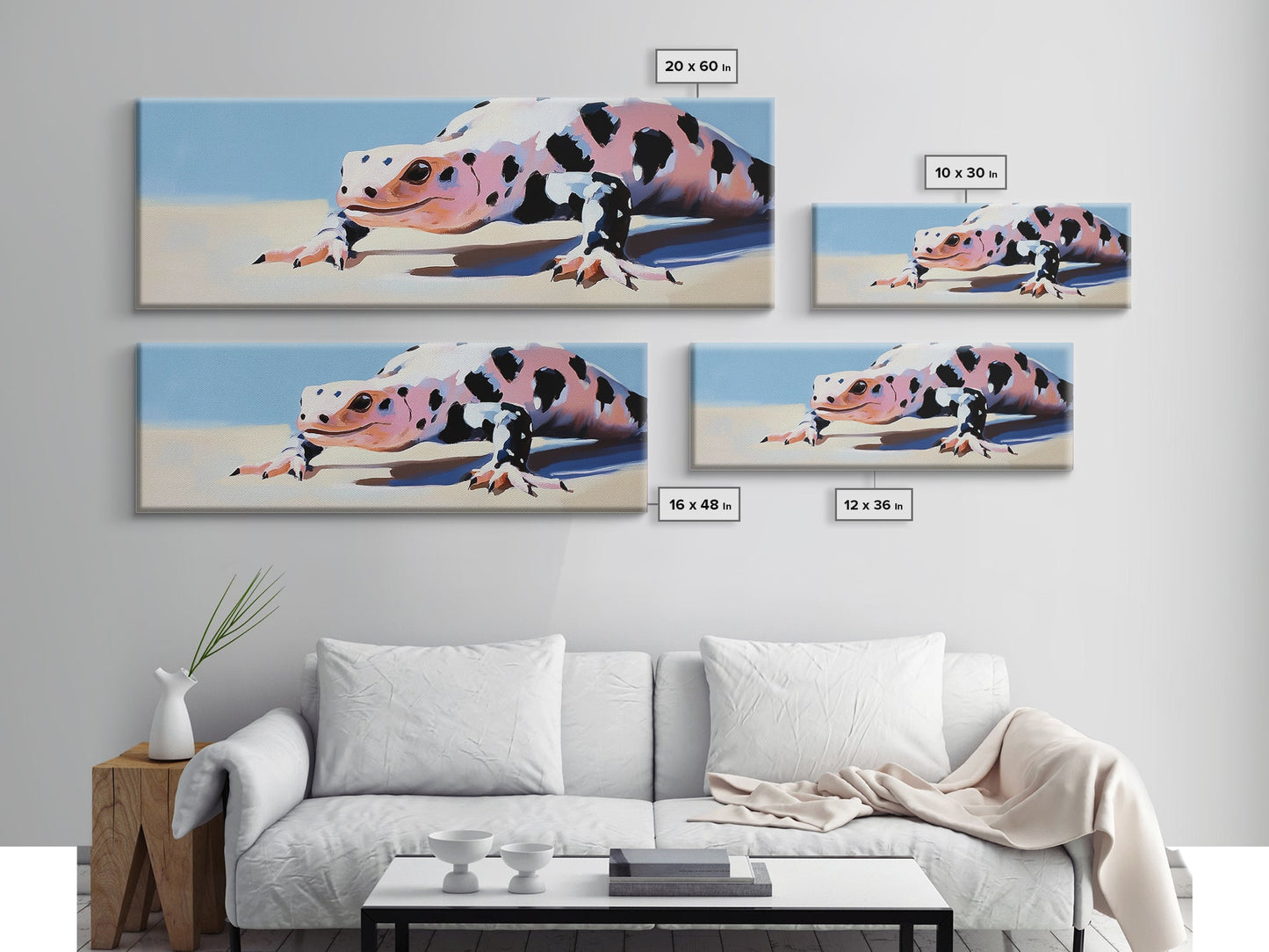 Eidechsenmotiv, gerahmter Leinwanddruck, verspielte Kunst, stimmungsvolle Kunst, extra breites Bild, Südwest-Dekor, rustikale Wandkunst, Bild für über dem Sofa, Geschenkidee