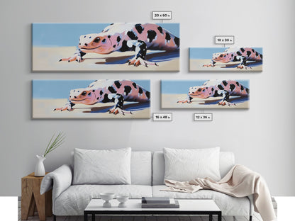 Eidechsenmotiv, gerahmter Leinwanddruck, verspielte Kunst, stimmungsvolle Kunst, extra breites Bild, Südwest-Dekor, rustikale Wandkunst, Bild für über dem Sofa, Geschenkidee