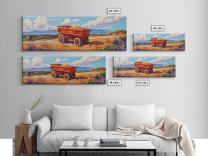 Rustikaler Karren, Bauernhauskunst, rustikale Wandkunst, Kunst für über dem Sofa, Wabi-Sabi-Kunst, Ölgemälde einer Scheunenlandschaft, gerahmter Leinwanddruck, Geschenkidee