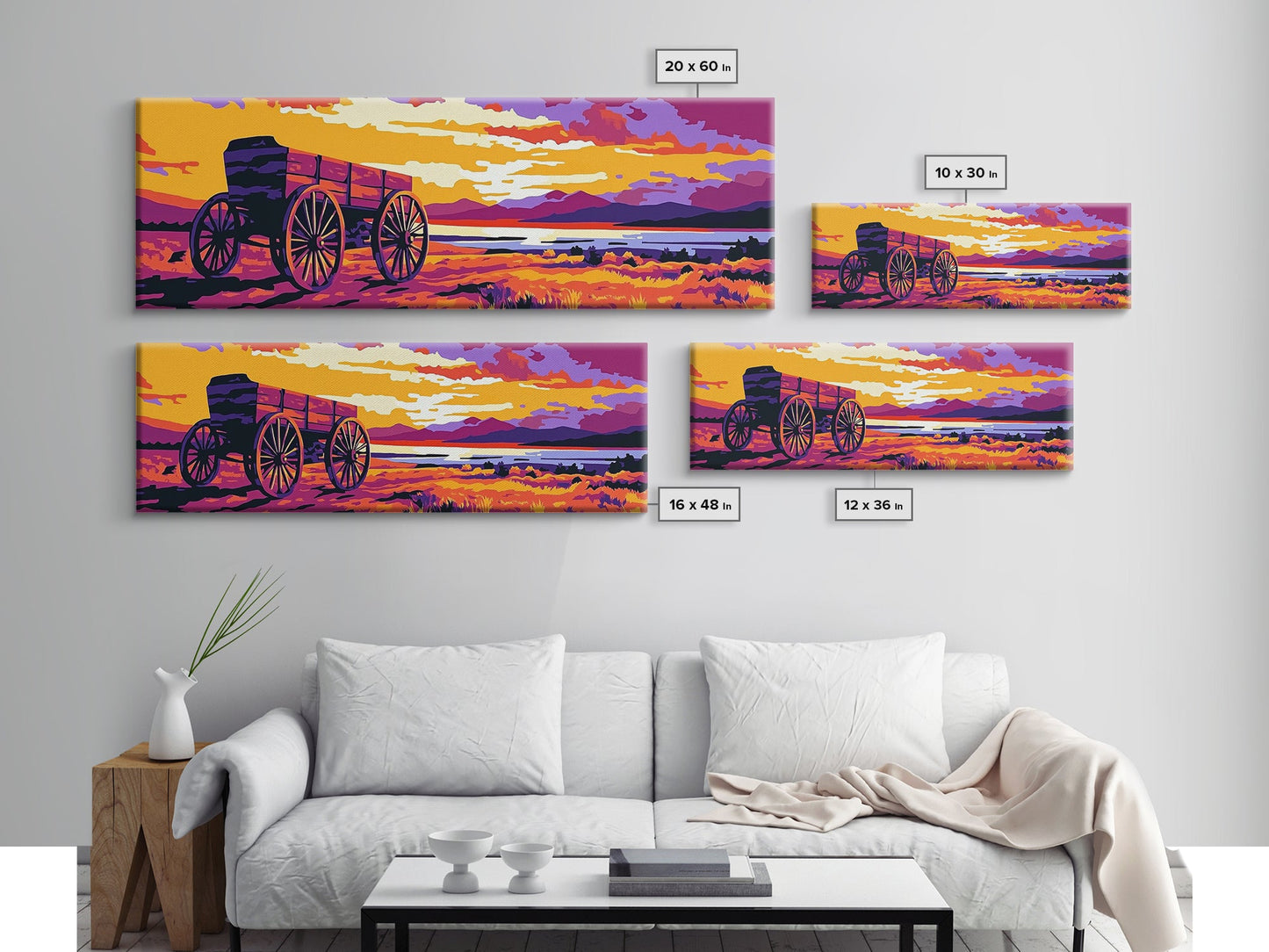 Seaside Wagon, nautical painting, coastal wall art, rustic beach decor, farmhouse art, extra wide panoramic art, framed canvas print