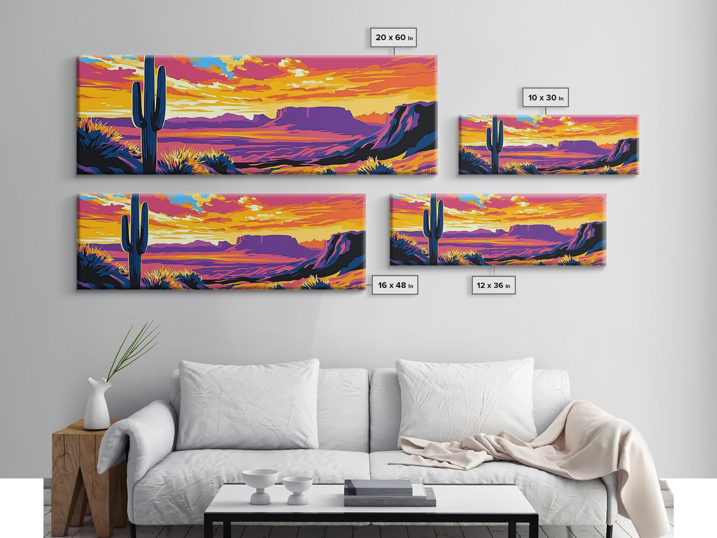 Southwest Sunset, Joshua tree art, desert landscape, southwest wall art, pink orange wall art, bold colors, framed canvas print