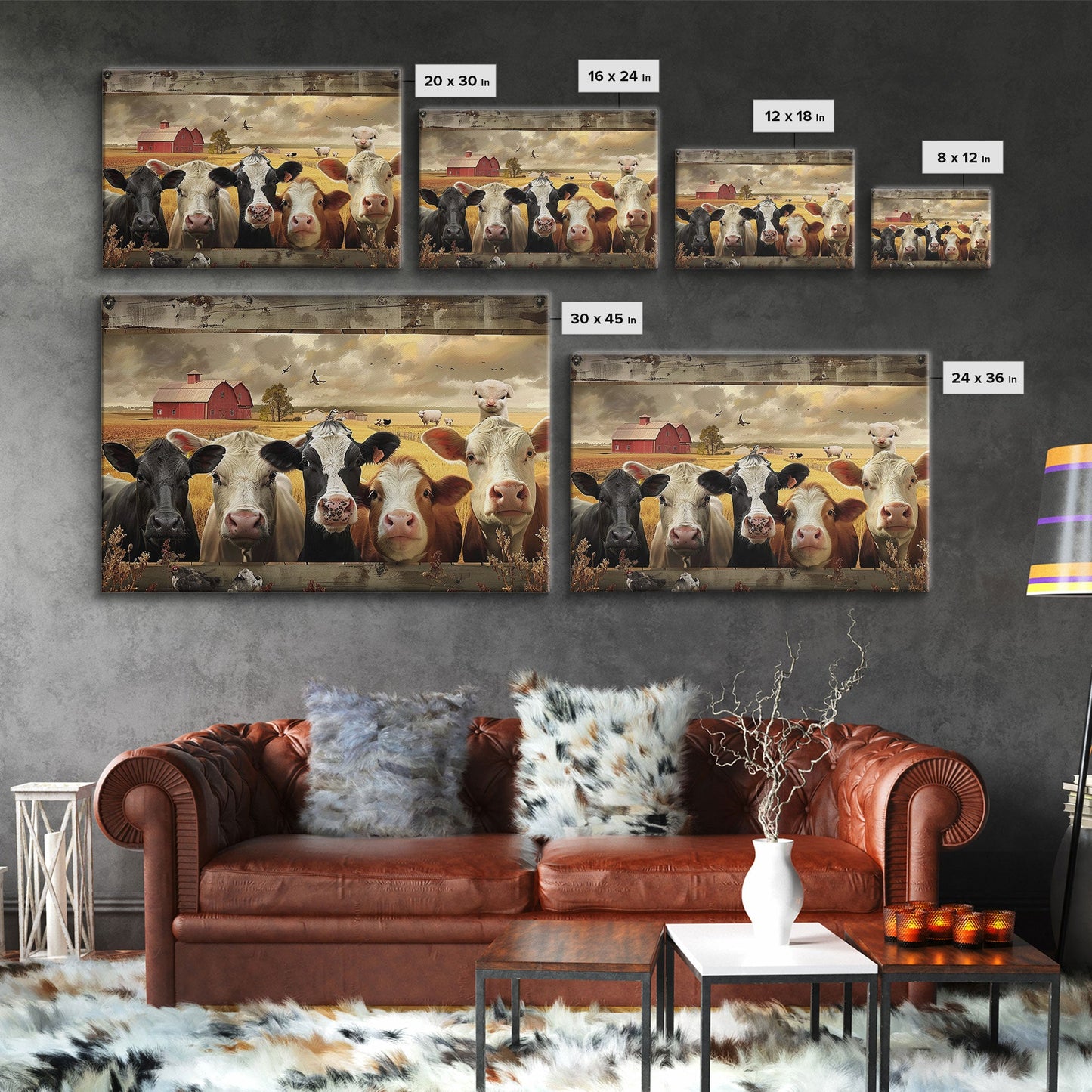 Cows and Sheep on the Farm | Framed Wall Art | Kitchen Decor | Minimalist Living Room Art | Country Art | Farmhouse Above Sofa Wall Art