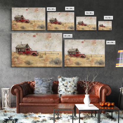 Rusty Old Truck On The Farm Framed Canvas Print, Primitive Home Decor, Art, Kitchen Decor, Living Room Decor