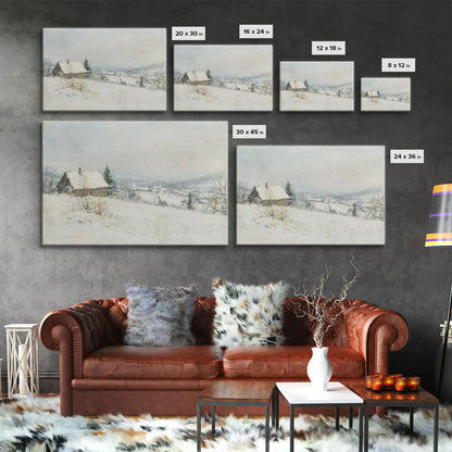 Farmhouse In The Winter, Framed Canvas Print, Christmas Scenary Landscape Painting, Americana Art, Custom Artwork Original