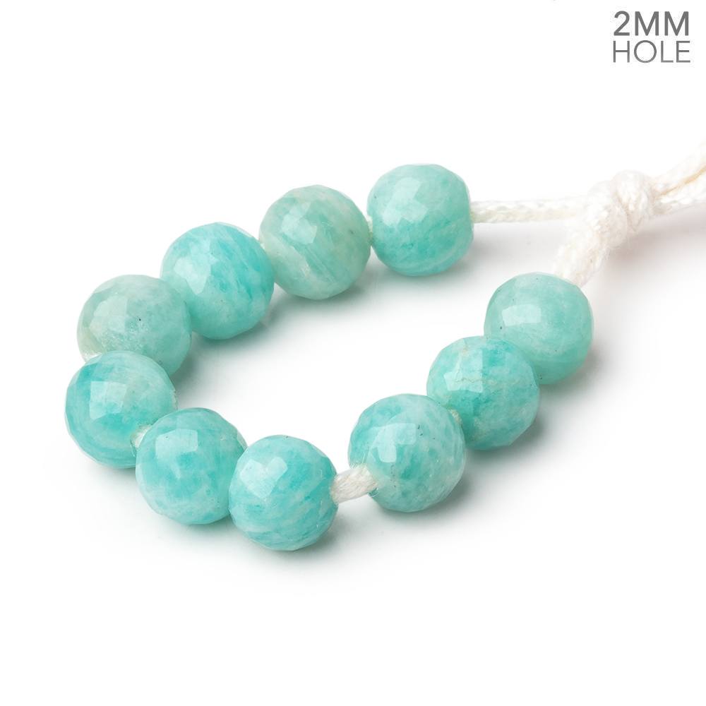 7.3mm Amazonite 2mm Large Hole Faceted Round Beads Set of 10