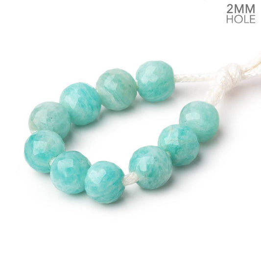 7.3mm Amazonite 2mm Large Hole Faceted Round Beads Set of 10