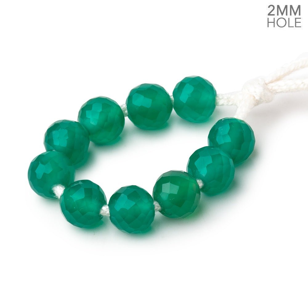 7.3mm Green Onyx 2mm Large Hole Faceted Round Beads Set of 10