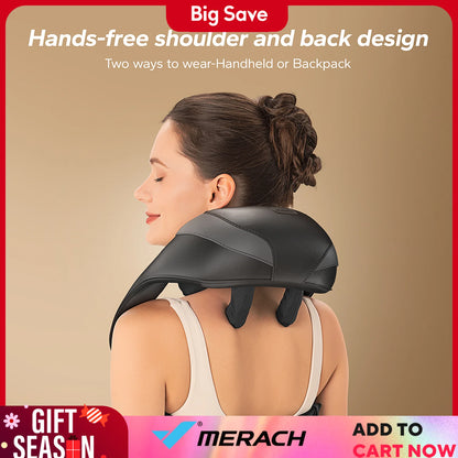 Cordless Neck Massager for Pain Relief Deep Tissue Shiatsu Neck Shoulder Massager with Heat Back Massager for Home Office