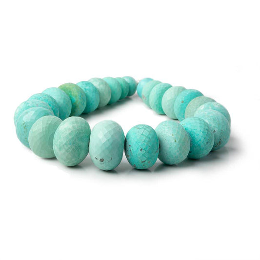 7.5-15.5mm Matte Turquoise faceted rondelles 8 inch 24 beads