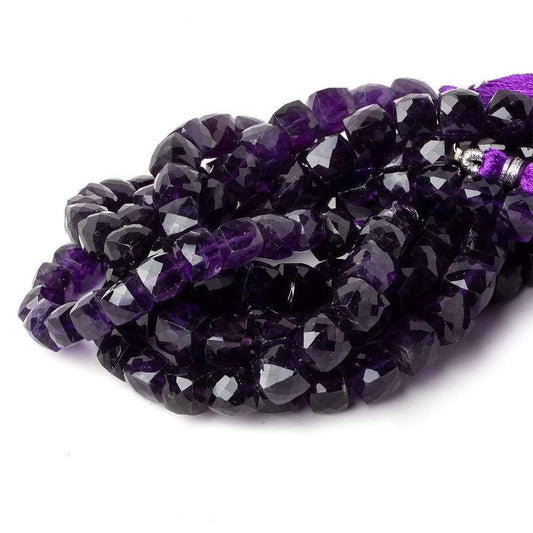 7.5-8.5mm Amethyst faceted cubes 8 inch 24 beads A grade