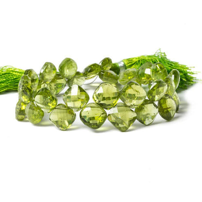 7.5-8.5mm Peridot Corner Drilled Pillows 7 inch 35 Beads A
