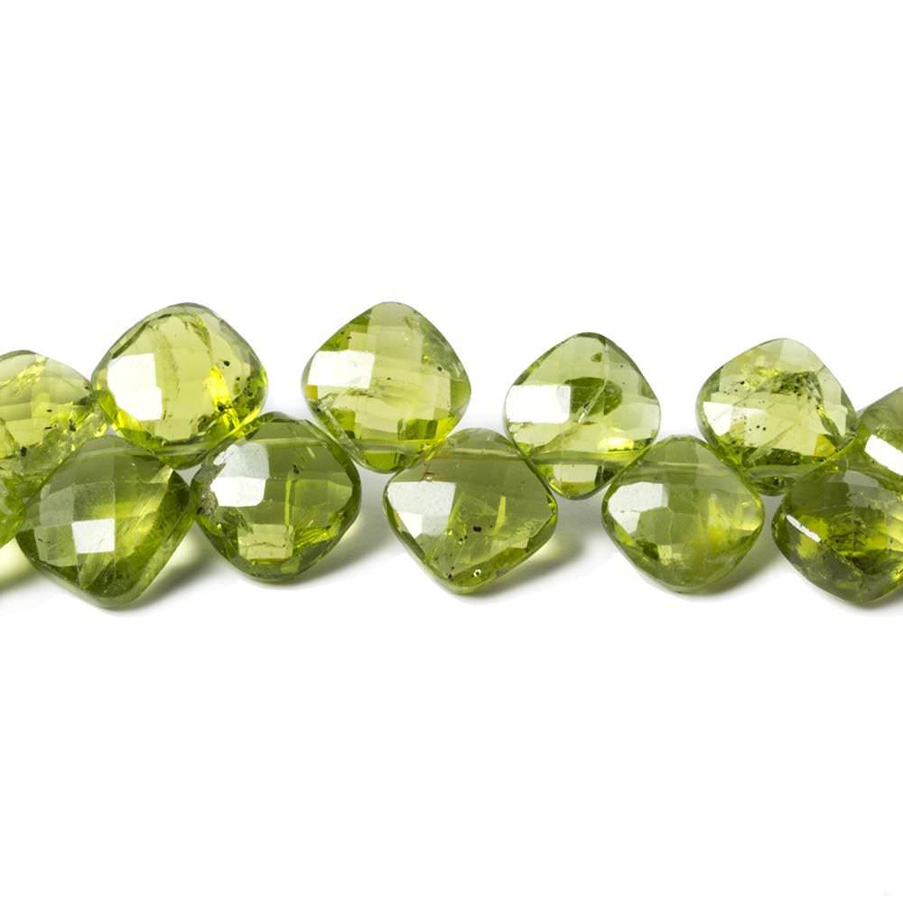7.5-8.5mm Peridot Corner Drilled Pillows 7 inch 35 Beads A