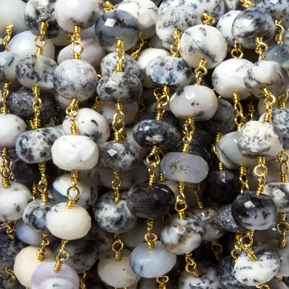 7.5-8mm Dendritic Opal faceted rondelle Gold plated Chain by the foot 25 pcs